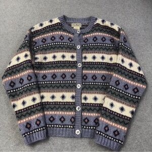 L.L. Bean Striped Knit Cardigan in Blue and Cream